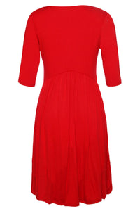 Sexy Red 3/4 Sleeve Draped Swing Dress