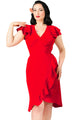 Red 50s Flutter Sleeves Wrap Ruffled Vintage Dress