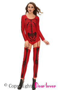 Red Bad To The Bone Halloween Skeleton Costume