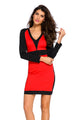 Red Black Color Block Long Sleeve Midi Dress
