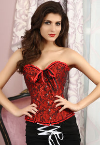 Red Black Overbust Pattern Corset