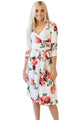 Red Blossom Print White Wrap Floral Dress
