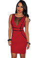 Red Bodycon Drees With Mesh And Faux leather Trim