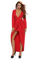 Red Cut Out Drape Slit Long Sleeve Maxi Dress