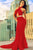 Red Cutout Mermaid Dress with Gold Belt