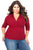 Red Deep V Fitted Rubbed Knit Plus Size Top