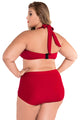 Red Halter Bandeau High Waist Plus Size Swimwear