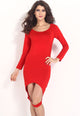 Red Hollow-out Front Hem Sexy Bodycon Dress