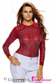 Red Iridescent Stones Long Sleeves Top