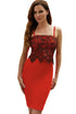 Red Lace Applique Pleated Bodycon Dress