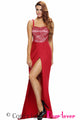 Red Lace Bustier Top Split Maxi Party Dress