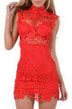 Red Lace Hollow-out Mini Vintage Dress