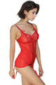 Red Lace Me up Garter Chemise Set with G-String