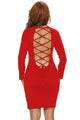 Red Lace Up Back Long Sleeve Bodycon Mini Dress