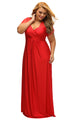 Red Lace Yoke Ruched Twist High Waist Plus Size Gown
