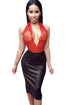 Red Lust Lace Halter Leather Paneled Dress