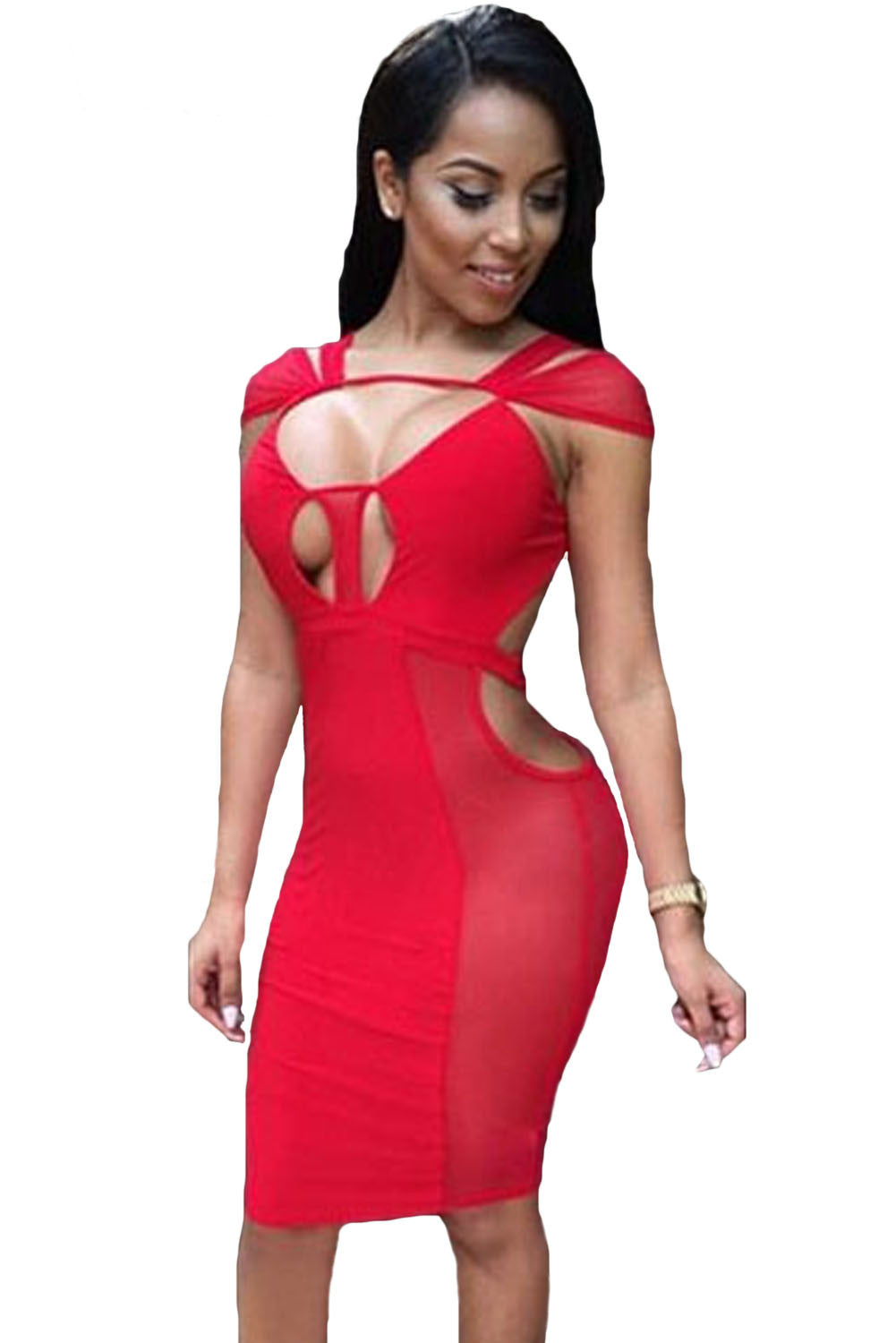Red Mesh Sexy Cut-out Club Dress SEXY AFFORDABLE CLOTHING Red Mesh Sexy Cut-out Club Dress SEXY AFFORDABLE CLOTHING