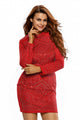 Red Mini Jeweled Quilted Long Sleeves Dress