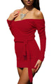 Red Off Shoulder Bodycon Club Dress with Self-tie