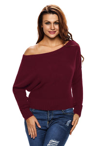 Red Off Shoulder Lightweight Chunky Sweater