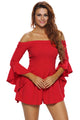 Red Off-shoulder Frill Sleeve Playsuit