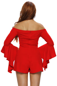 Red Off-shoulder Frill Sleeve Playsuit