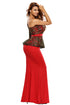 Red One Shoulder Gold Floral Lace Peplum Top Long Skirt Formal Dress