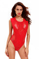 Red Open Arm Crotchless Asymmetric Hollow-out Pattern Teddy