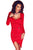 Red Open Back Button Detail Hi-low Bodycon Dress