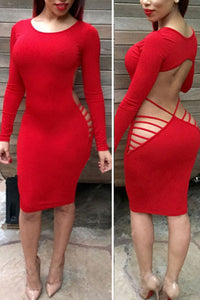 Red Open Back Cut Out Club Bodycon Dress