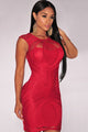 Red Optical Lace Nude Illusion Sleeveless Bodycon Dress