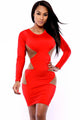 Red Panel Bodycon Dress with Mesh Detail