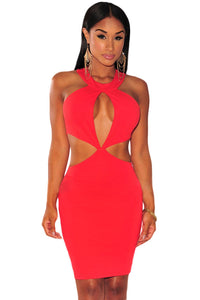 Red Peep Hole Cut out Sides Dress