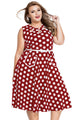 Red Plus Size Polka Dot Bohemain Print Dress with Keyholes