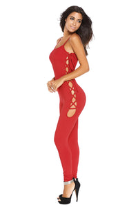 Red Reveal Assets Lace-up Jumpsuit