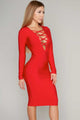 Red Sexy Bold V Neck Criss Cross Bust Bandage Dress