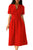 Red Split Neck Short Sleeve Midi Dress with Bowknots