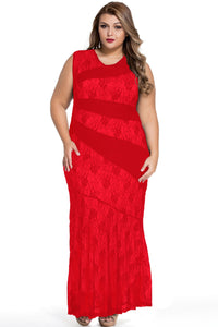 Red Stylish Lace Splice Plus Size Mermaid Prom Dress