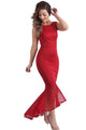Red Tulle Fishtail Sleeveless Long Party Dress