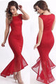 Red Tulle Fishtail Sleeveless Long Party Dress