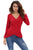 Red V-Neck Asymmetrical Long Sleeve Pure Color T Shirt