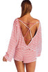 Red White Batwing Stripe Cover-Up Romper