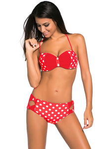 Red White Dots Bow Detail High Waist Bathing Suit