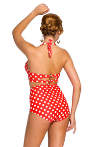 Red White Polka Dot Halter High Waist Swimsuit
