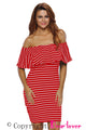 Red White Striped Off-shoulder Bodycon Dress