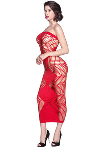 Red Zig Zag Shred Seamless Long Dress