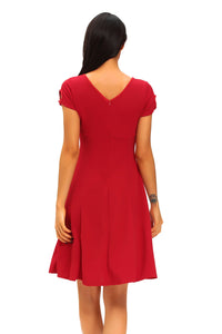 Retro Red Short Sleeve Keyhole Flare Dress