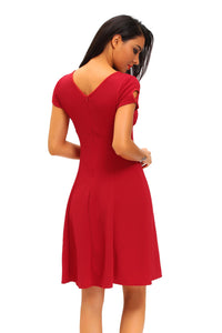 Retro Red Short Sleeve Keyhole Flare Dress