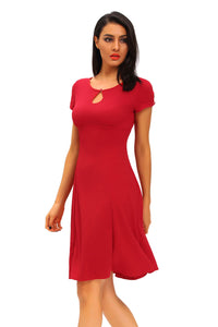 Retro Red Short Sleeve Keyhole Flare Dress