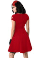 Retro Red Short Sleeve Keyhole Flare Dress